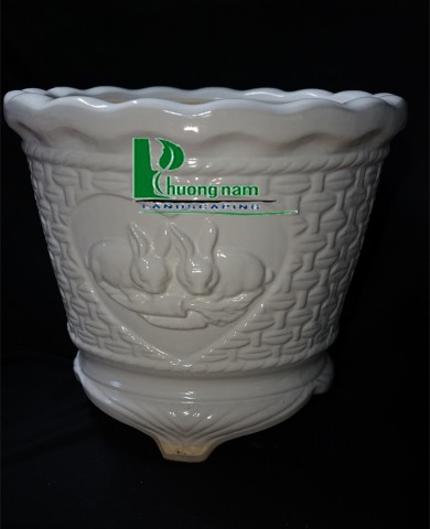 Chậu men trắng thỏ 37 x 37 cm